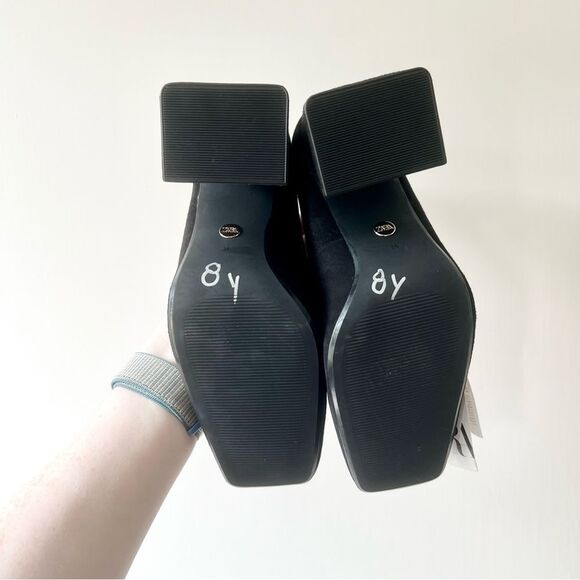 NWT Zara Gold Flower Suede Black Block Heels - Picture 12 of 13